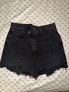 Agolde Black High-Rise Frayed Hem Denim Shorts